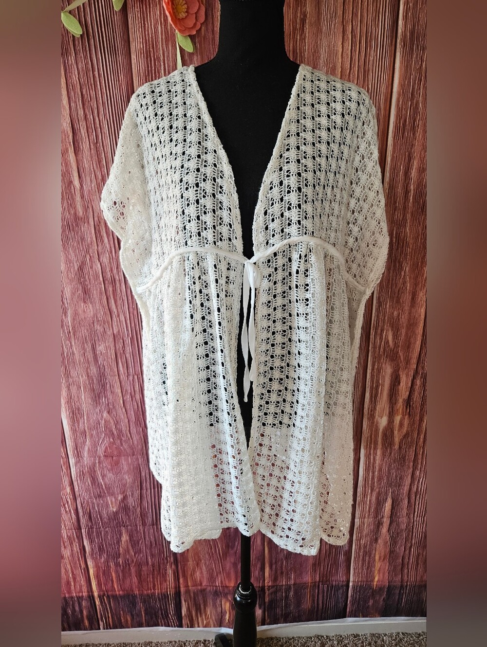 House Of Harlow Open Crochet Knit Tie Front Swim Cover One Size